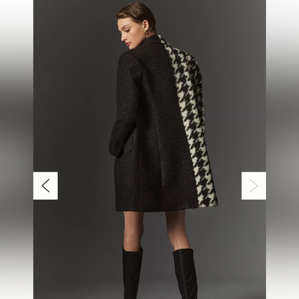 ANTHROPOLOGIE NVLT Black, White Colorblock Houndstooth Teddy Jacket sz med NWOT - Picture 4 of 6